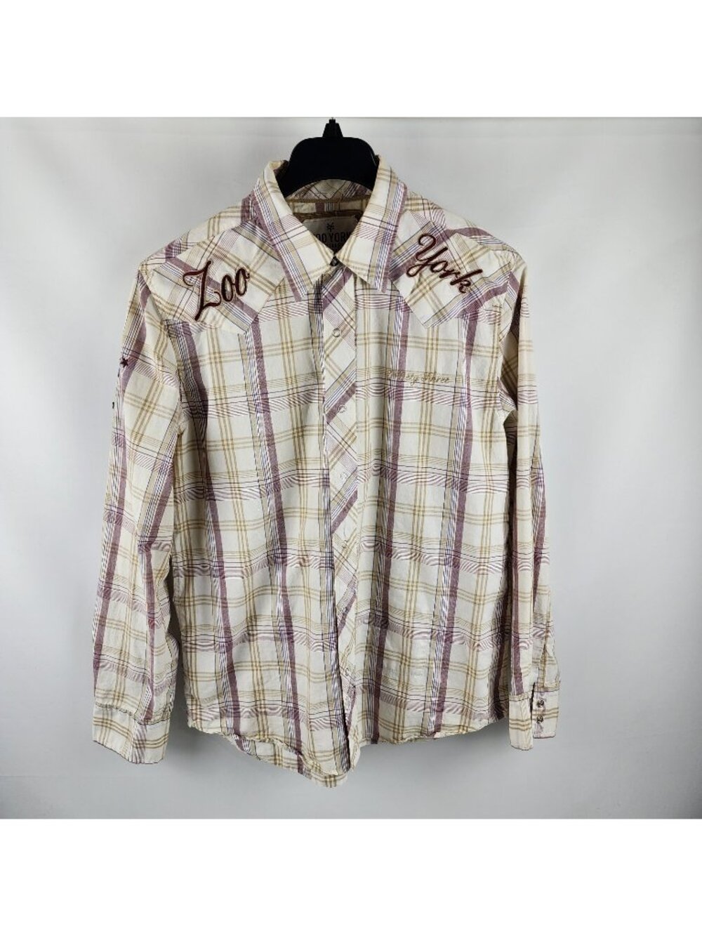 Zoo York Shirt Mens Large Multi Plaid Embroidered VTG Spellout Snaps Button Up
